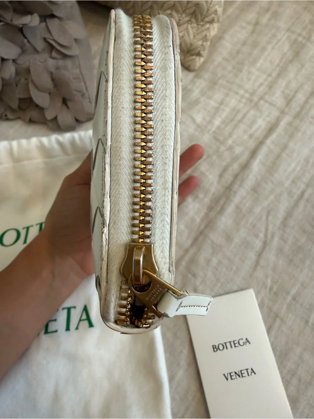 Bottega Veneta White  Zip Wallet